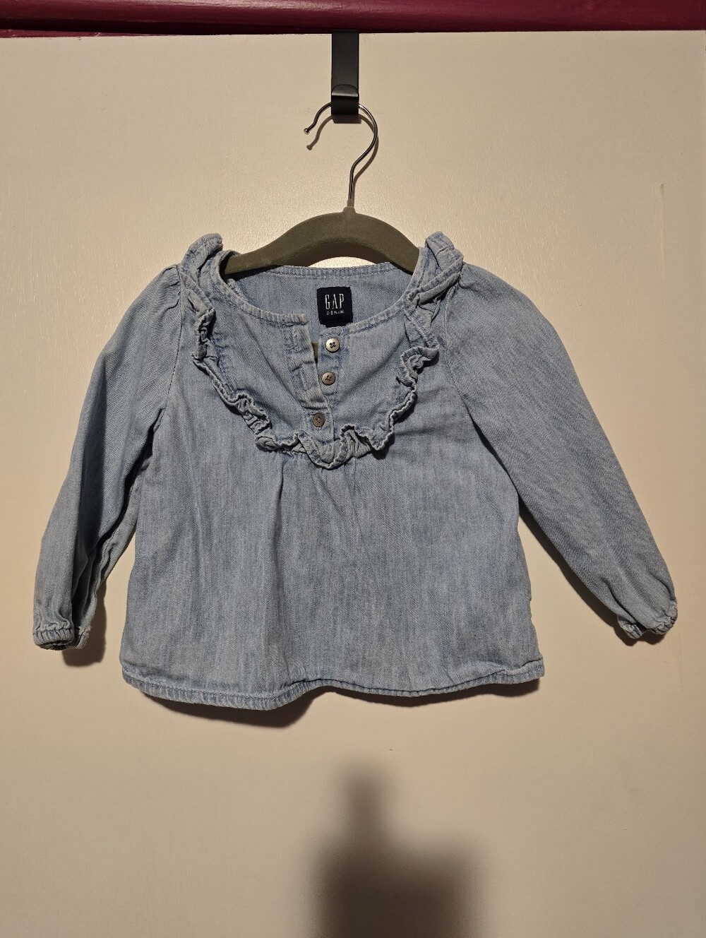 GAP Light Blue Denim Ruffle Neck Blouse